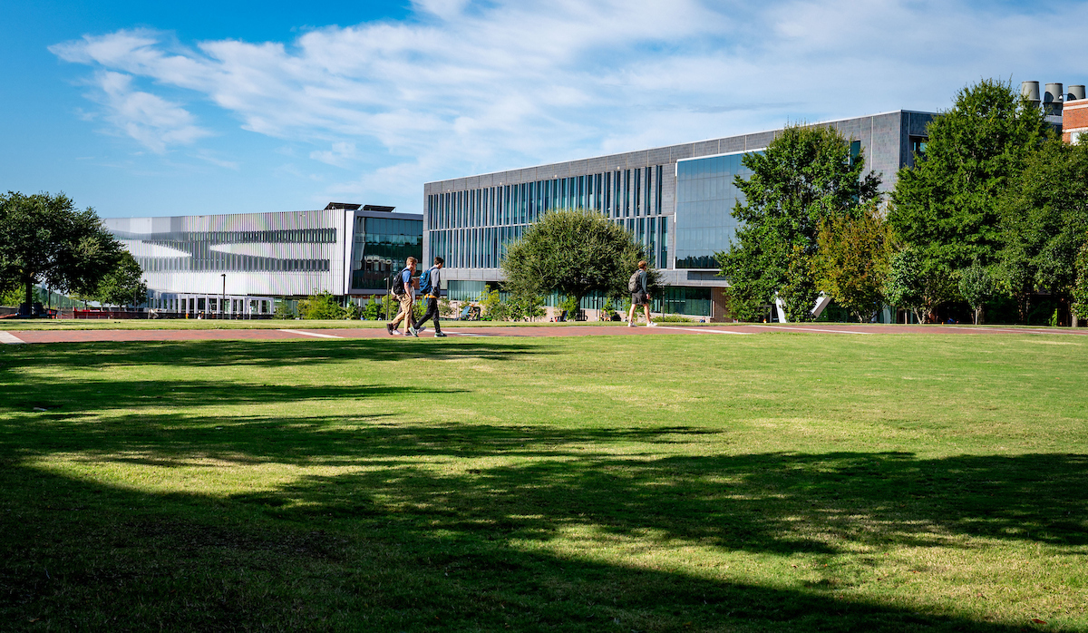 A summer morning on the Oval on Centennial Campus. Photo by Becky Kirkland.